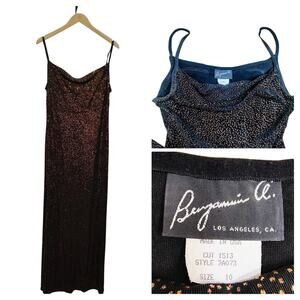 VTG Black Copper sparkle Slinky Slip Dress Size 10 Whimsigoth Dark Fairy Vampire